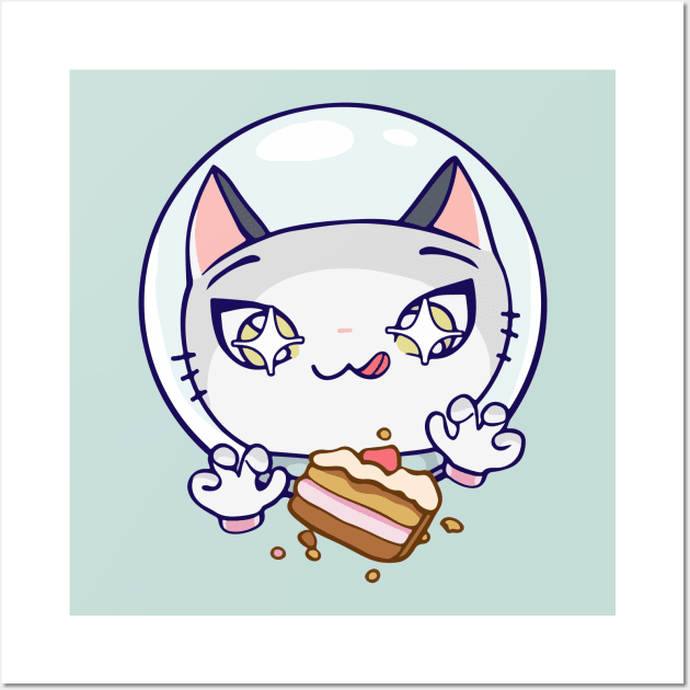 Space Cat and cake Wall Art by Kurocha